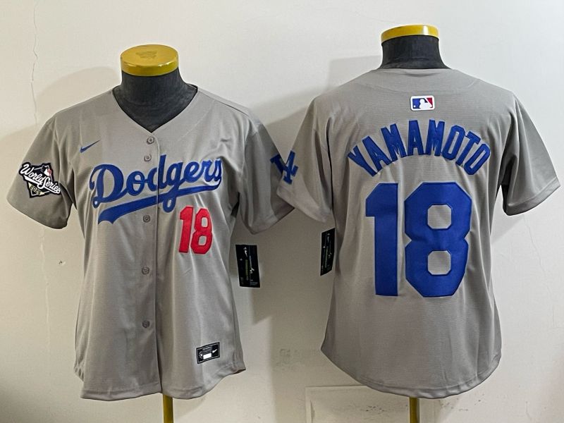 Youth 2025 Los Angeles Dodgers #18 Yamamoto Grey Game Nike MLB Jersey style 009->youth mlb jersey->Youth Jersey
